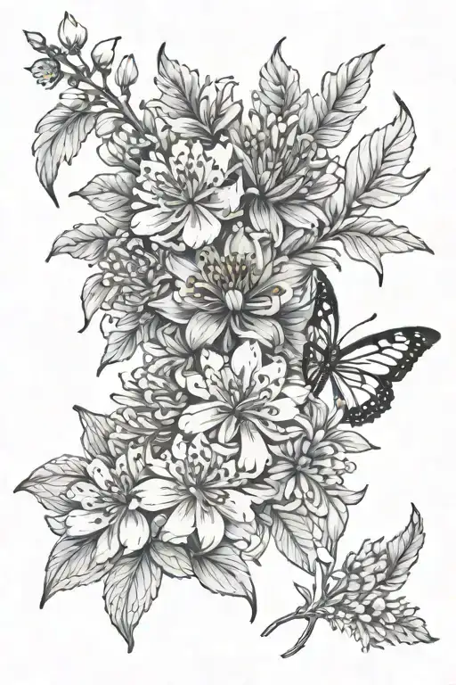 cherry blossom, honeysuckle, aster & chrysanthemum  tattoo design idea