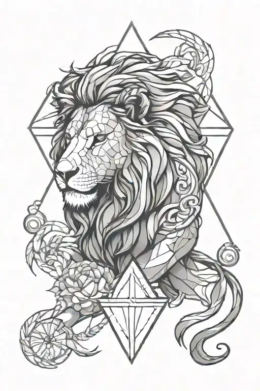 Lion and Libra polygon tattoo design idea