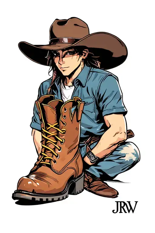 "JRW" cowboys boots  and hat tattoo design idea
