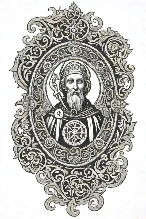 Saint Benedict medal and filigree tattoo design idea