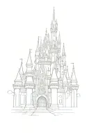 Cinderella castle, Mickey mouse Standing infront. tattoo design idea