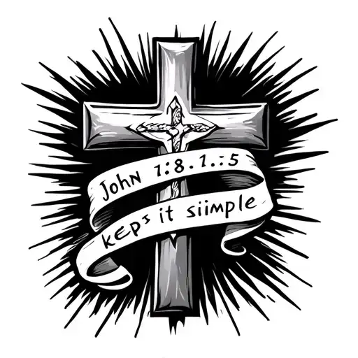 Biblical Cross on left pec. With the words John 18:15 in a ribbon under it. keep it simple  tattoo design idea