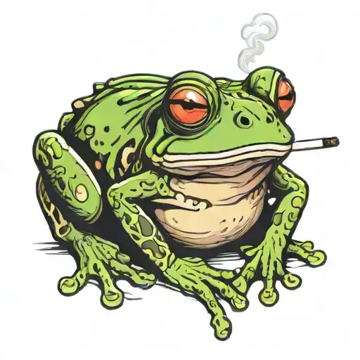 I want a frog standing smoking a cigarette wearing a firefighters uniform tattoo design idea