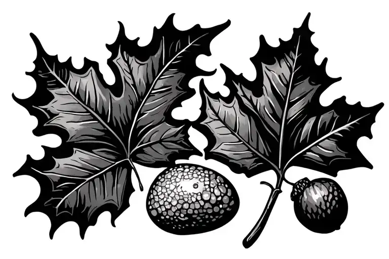 acorn, oak leaf, and Petoskey stone tattoo design idea