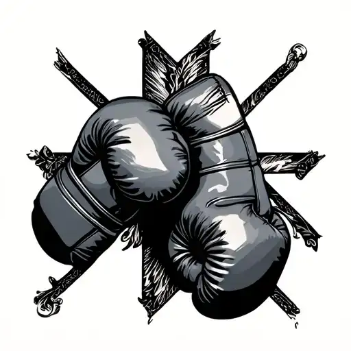 cross with boxing gloves tattoo design idea