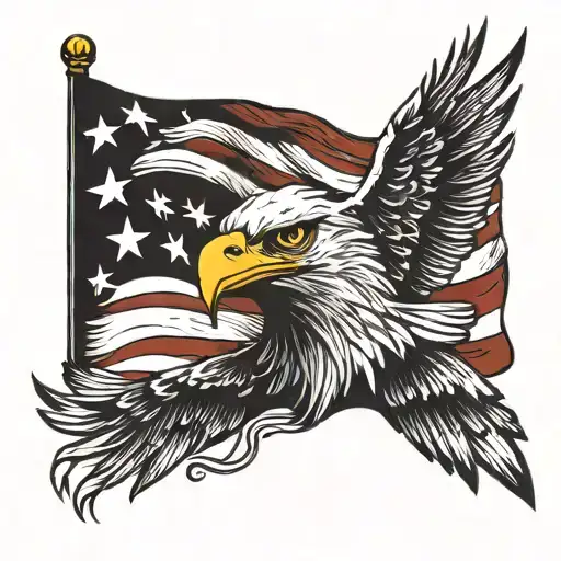 american flag, bald eagle, black and white tattoo design idea