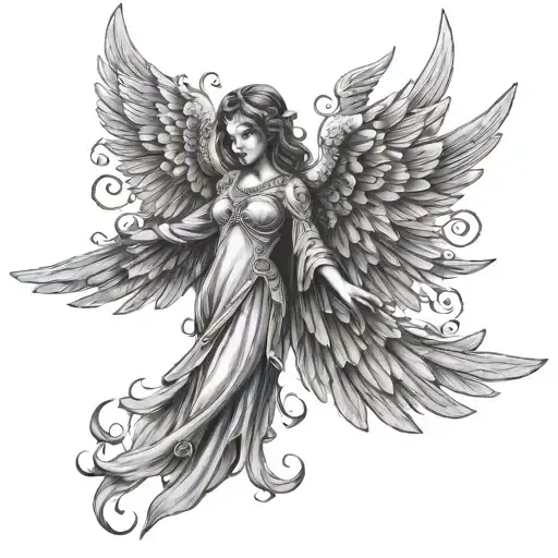 this for my back of neck on shoulder. Its gonna be an angel with its wings spreading into my neck tattoo design idea