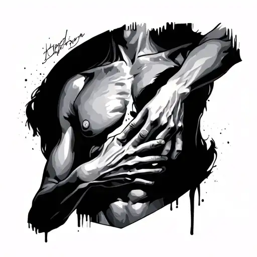 two hands trying to open the torso on the left side tattoo design idea