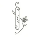 2 cm width and 7 inch length, thin tattoo, with small dainty inter twirling roses and tulips, butterfl top right corner tattoo design idea