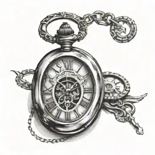 pocket watch broken and healed tattoo design idea
