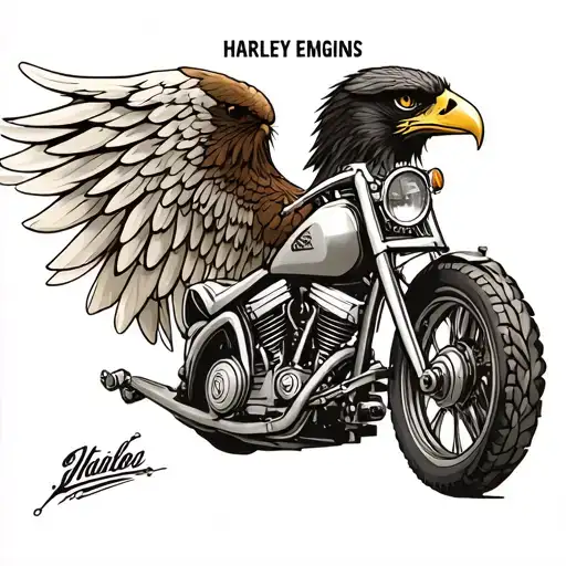 v twin Harley engine with eagle wings tattoo design idea