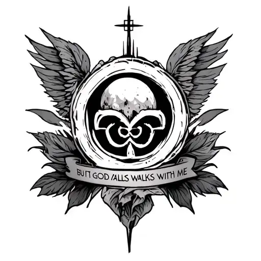 symbol of ptsd inside myself but god walks with me tattoo design idea