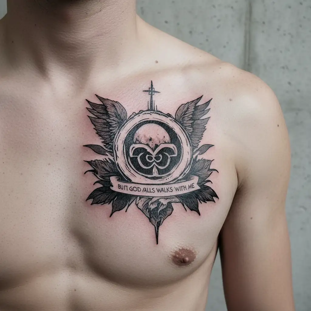 symbol of ptsd inside myself but god walks with me tattoo design idea