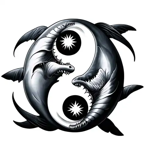 Yin Yang with sharks tattoo design idea