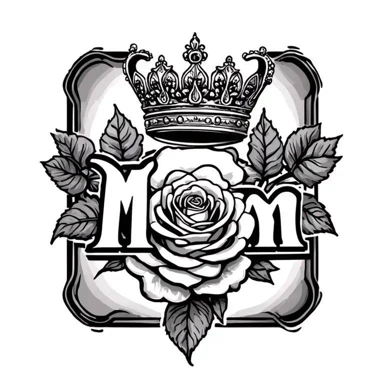Mom name a rose and a queen crown tattoo design idea