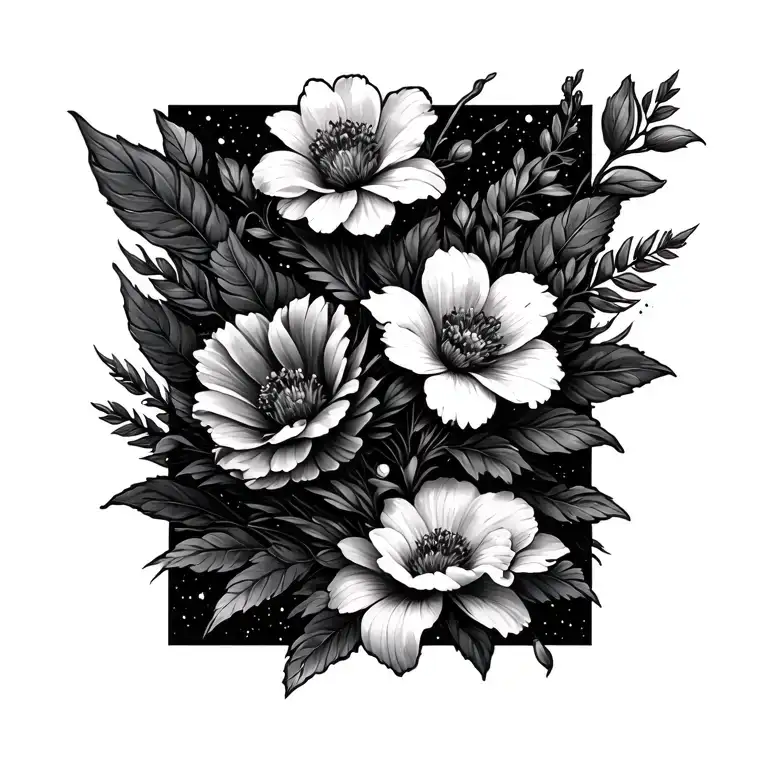 Flowers and space theme tattoo design idea