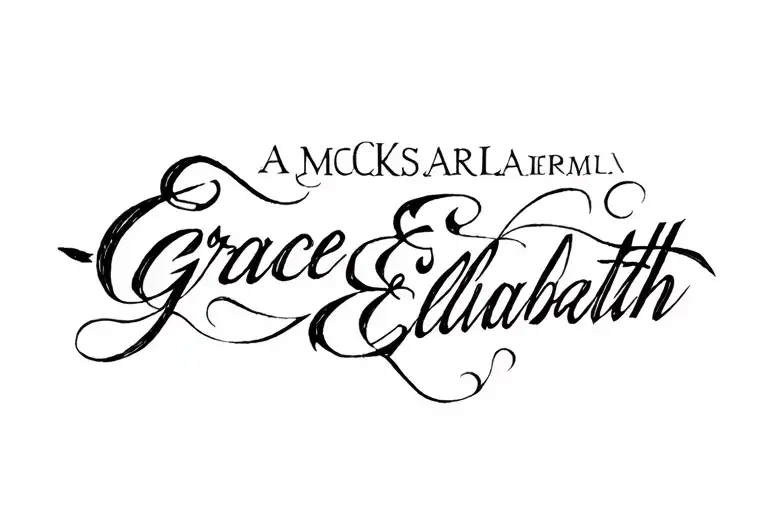 Ambigram Tattoo Dessryl Grace Elizabeth] Spelled In Cursive tattoo design idea