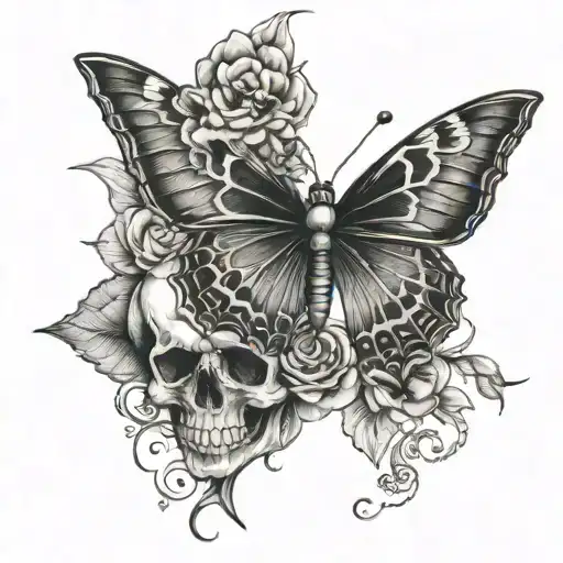 butterfly with skull symatric tattoo design idea