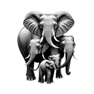 elephant mom and 3 baby elephant tattoo design idea
