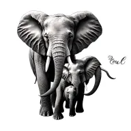 elephant mom and 3 baby elephant tattoo design idea