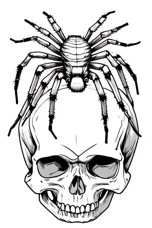 small spider sitting on top of a skull tattoo design idea