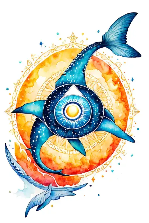 Lemurian starseed tattoo with spiral, whale shark markings, Pleiadian star cluster, triangle with third eye" tattoo design idea