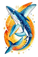 Lemurian starseed tattoo with spiral, whale shark markings, Pleiadian star cluster, triangle with third eye" tattoo design idea