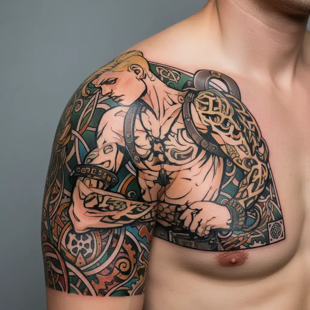 blonde boy in bondage tattoo design idea