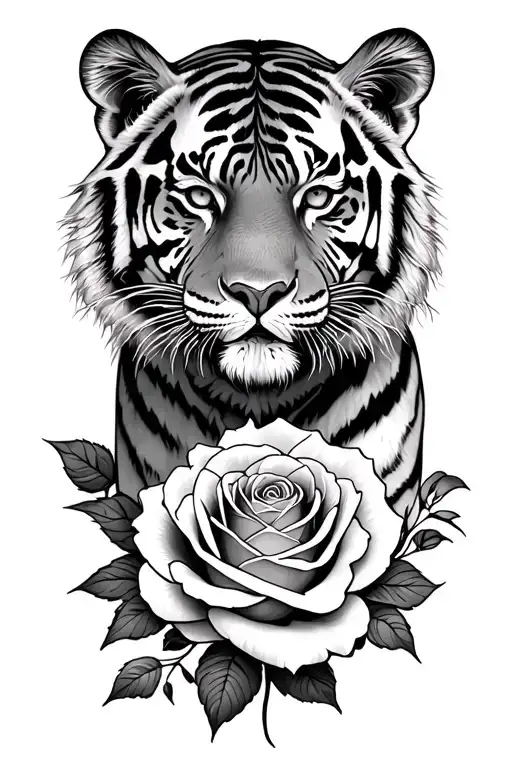 tiger, cub, rose, clock, April 29 2020 coming tattoo design idea