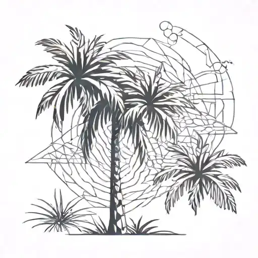 1 palmetto tree with the moon  tattoo design idea