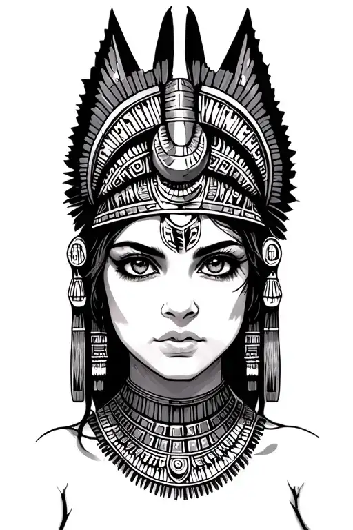 Aztec Warrior girl With space Technology With Egyptian God Anubis, Inka Symbolism, All Seing Eye Tattoo tattoo design idea