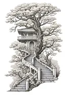 chery blossom tree stairs to nowhere tattoo design idea