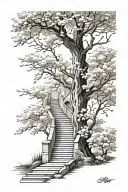 chery blossom tree stairs to nowhere tattoo design idea