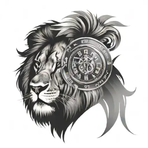 lion face with Roman numeral clock split  tattoo design idea