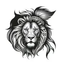 lion face with Roman numeral clock split  tattoo design idea