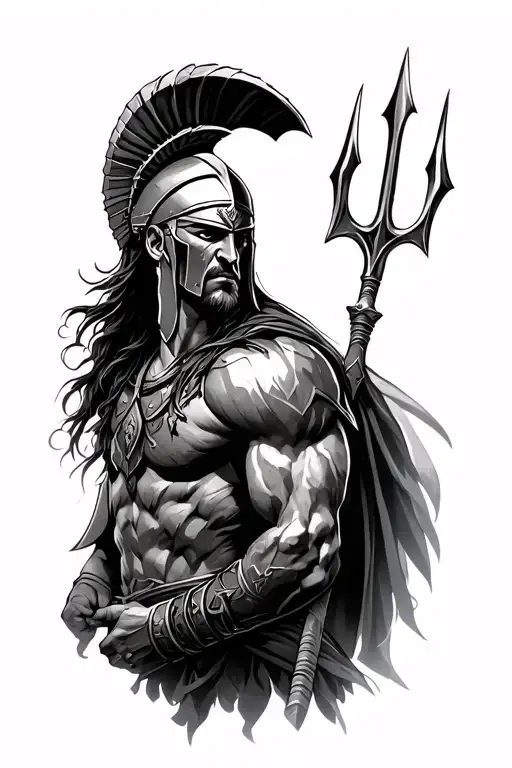 spartan warrior wielding a trident piercing tattoo design idea