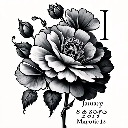 tattoo with January 8 2013 in Roman numerals on the side and carnation flowers everywhere  tattoo design idea