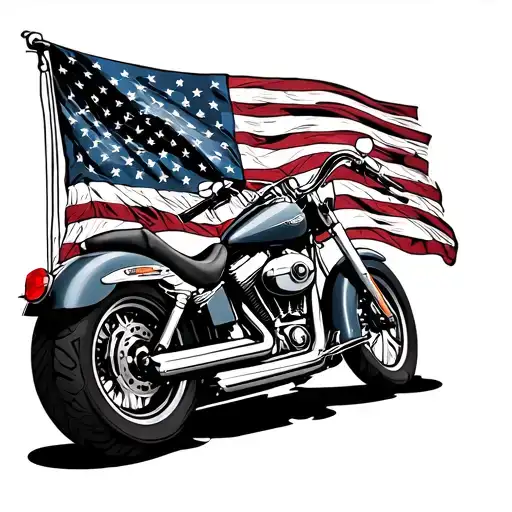 high horse power 2000 Harley Davidson wide glide mixed with patriotism and marijuana flag tattoo design idea