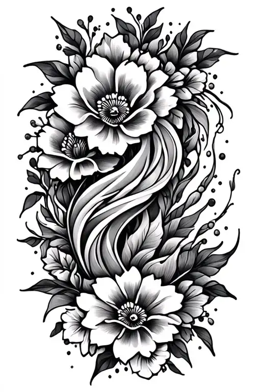  aquatic sleeve with henna flowers intertwined tattoo design idea