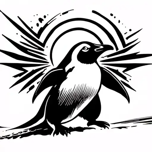 penguin racing from sky tattoo design idea