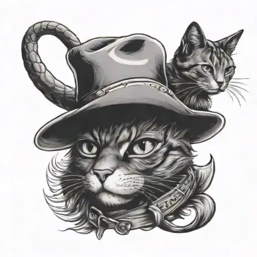 cowboy cat tattoo design idea