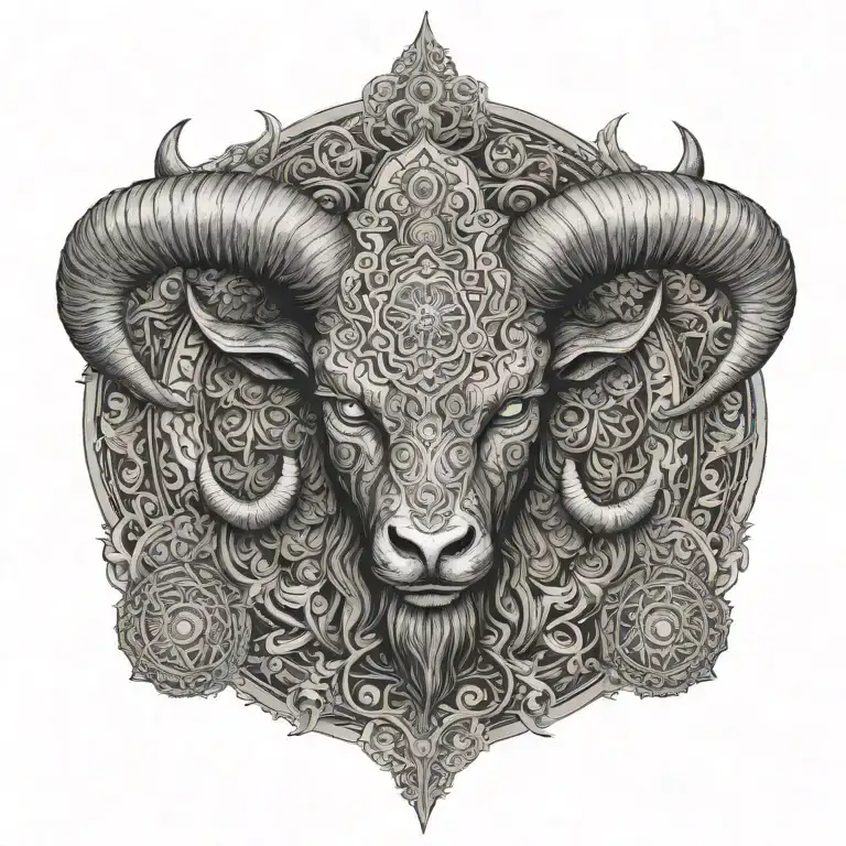 demon aries full back design with mandala around it tattoo design idea