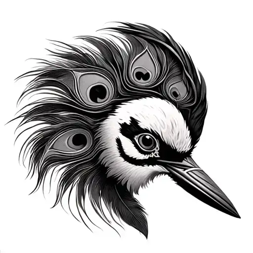 woodpecker Krishna flute peacock feather tattoo design idea
