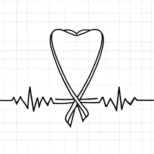 cancer bow intertwined with heart beat fading out to straight line  tattoo design idea