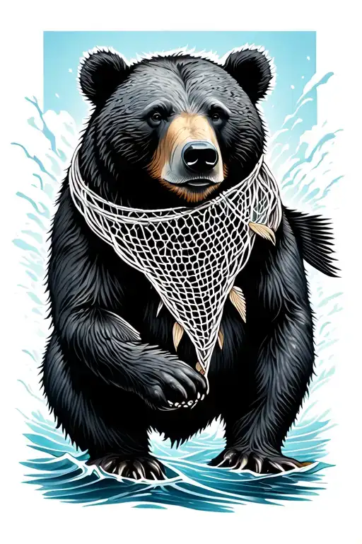 bear fish nets water Inuit style tattoo design idea