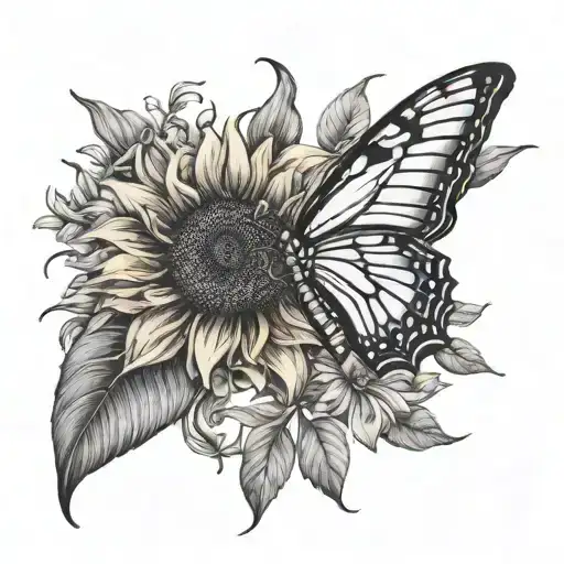 sunflower and Lillie and semicolon butterfly tattoo design idea