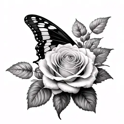 Spicebush swallowtail butterfly and rose tattoo design idea