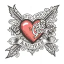 name and a heart shape tattoo design idea