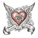 name and a heart shape tattoo design idea