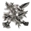 5 doves flying through a cloud with tree of heaven tattoo design idea